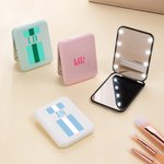 Personalisierte Schatten Monogramm Streifen LED doppelseitige faltbare kompakte Make-up-Spiegel mit anfänglichen Reise-Zubehör Geburtstag Geschenk für Brautjungfer Frauen