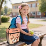 Personalised Cartoon Animals Racoon Hedgehog Multicolour Insulated Lunch Bag with Name Daily Travel Back to School Birthday Gift for Boys Girls