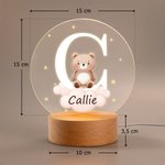 Une douce lumière pour veiller sur ses rêves - Veilleuse LED personnalisée avec initiale nom et animal - Cadeau pour les enfants