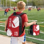 Personalised Multicolour Ball Sports Backpack Lunch Bag Pencil Case Set with Name and Number Team Training Back to School Gift for Kids Students