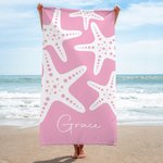 Personlig snabbtorkande strandhandduk med namn och sjöstjärnor elegant badlakan i mjuka pastellfärger present till kvinna och vän