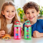Personalized Multicolor Neon Style Name 16 oz Kid Water Bottle with Silicone Straw and Spill-Proof Lid Back to School Birthday Gift for Boys Girls