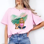 Personalized 3D Cartoon Dog and Girl T-shirt Sweatshirt Birthday Adoption Anniversary Gift for Dog Moms Dog Lovers