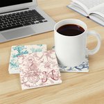 Personalised Retro French Toile De Jouy Style Square Ceramic Coaster with Initial and Name Wedding Engagement Gift for Newlyweds Couple