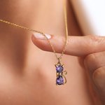 Gepersonaliseerde kat hond boog geboortesteen sterling zilveren ketting sierlijke sieraden verjaardag Moederdag cadeau voor vrouwen Pet Lovers