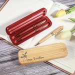 Personalized Birth Flower Wooden Ballpoint Pen and Case Set with Engraved Name Graduation Back to School Birthday Gift for Teachers Students