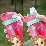 Personalised Cute Cartoon Character Initial 16 oz Kid Water Bottle with Name and Silicone Straw Birthday Back to School Gift for Boys Girls