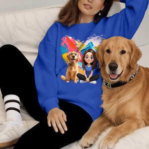 Personalised 3D Cartoon Dog and Girl T-shirt Sweatshirt Birthday Adoption Anniversary Gift for Dog Moms Dog Lovers