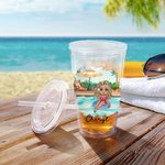 Personalised Pool Vacation Cartoon Girl Name 16 oz Acrylic Tumbler with Straw and Lid Beach Party Holiday Gift for Women