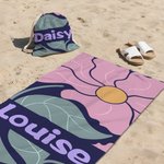 Serviette de Plage Pliable Personnalisée avec Nom et Fleur Danoise Accessoire à Séchage Rapide Sac de Plage Cadeau Anniversaire Voyage pour Femme