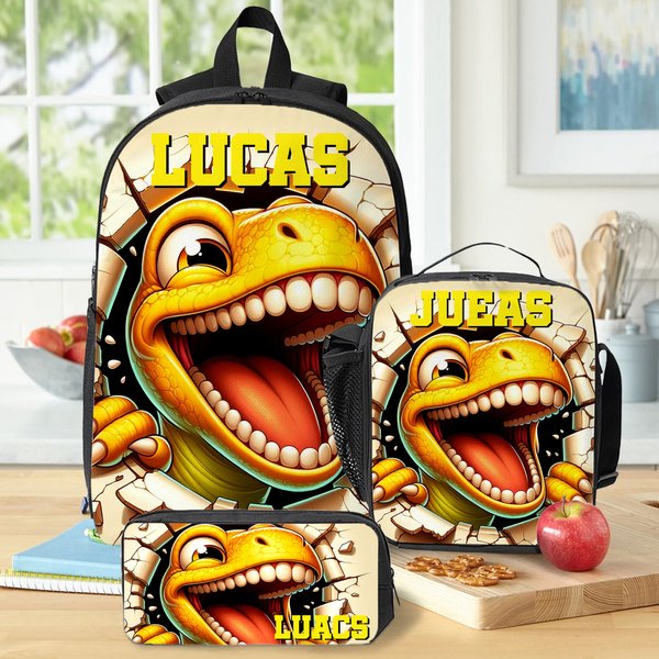 Gepersonaliseerde schattige 3D cartoon dinosaurus rugzak lunchtas etui set met naam terug naar school verjaardagscadeau voor jongens meisjes