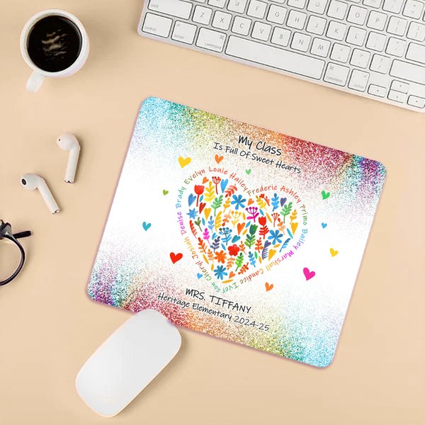 Tappetino per mouse antiscivolo personalizzato a forma di cuore con testo e nome Forniture per l'ufficio Regalo di apprezzamento per gli insegnanti per il ritorno a scuola