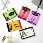 Personalised Cartoon Character Teacher ID Card PU Leather Badge Holder Lanyard Teacher's Day Back to School Gift for Teacher