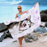 Toalla de playa personalizada de secado rápido con foto de mascota y nombre Piscina Vacaciones Esenciales Regalo de cumpleaños para un amante de las mascotas