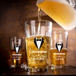 Personalized Groomsman Pint Beer Glass Mug with Name and Date Bachelor Party Wedding Anniversary Gift for Groomsmen
