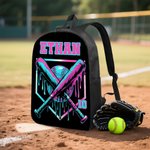 Personalized Cool Ice Cream Dripping Baseball Backpack Lunch Bag Pencil Case Set with Name Set of 3 Back to School Birthday Game Day Gift for Students
