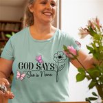 Spersonalizowana koszulka God Says Butterfly Birth Flower zachęcające słowa Bluza z imieniem Prezent urodzinowy na Dzień Matki dla kobiet
