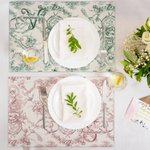 Spersonalizowana podkładka w stylu retro z francuskim nadrukiem Toile De Jouy z imieniem i inicjałem Dekoracja stołu weselnego Prezent urodzinowy dla par rodzinnych