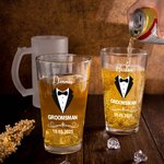 Personalized Groomsman Pint Beer Glass Mug with Name and Date Bachelor Party Wedding Anniversary Gift for Groomsmen