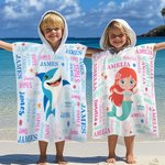 Personalized Cartoon Sea Animal Word Cloud Quick Dry Kid Hooded Beach Towel with Name Beach Essentials Summer Vacation Birthday Gift for Boys Girls
