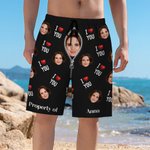 Propriété personnalisée de XX Photo du visage Maillot de bain pour homme avec nom et slip en maille Cadeau d'anniversaire pour mari Petit ami