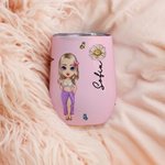 Bicchiere da 355ml personalizzato con nome fiore di nascita e personaggio in stile cartone animato regalo di compleanno matrimonio o festa per donne