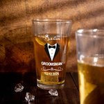 Personalized Groomsman Pint Beer Glass Mug with Name and Date Bachelor Party Wedding Anniversary Gift for Groomsmen
