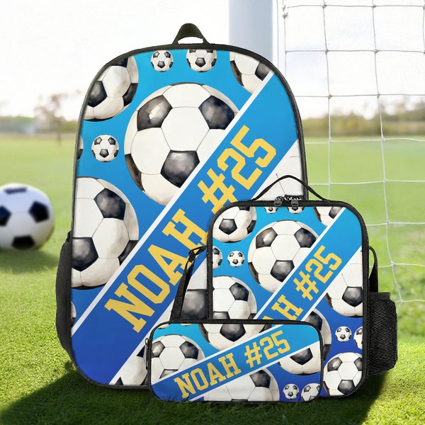 Personalised Colourful Ball Games Backpack Lunch Bag Pencil Case Set with Name Back to School Gift for Students