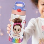 Personalized Cartoon Kid Childlike Doodles 12 oz Insulated Water Bottle with Name Initial and Straw Back to School Birthday Gift for Boys Girls