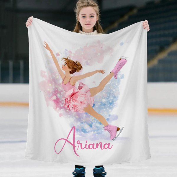 Personalized Birth Flower Skate Girl Soft Throw Blanket with Name Housewarming Birthday Gift for Girl Skate Lover