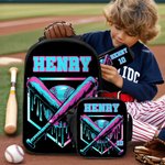 Personalized Cool Ice Cream Dripping Baseball Backpack Lunch Bag Pencil Case Set with Name Set of 3 Back to School Birthday Game Day Gift for Students