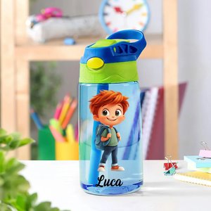 Gepersonaliseerde kinderdrinkfles van 475 ml met cartoonfiguur, rietje en lekvrije dop verjaardags- en terug-naar-schoolcadeau voor jongens en meisjes