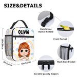 Personalised Animal Rainbow Cartoon Kid Character Portable Insulated Lunch Bag with Name and Mesh Pocket Back to School Birthday Gift for Boys Girls