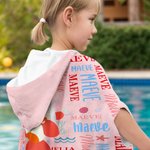 Personalized Cartoon Sea Animal Word Cloud Quick Dry Kid Hooded Beach Towel with Name Beach Essentials Summer Vacation Birthday Gift for Boys Girls
