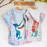 Personalized Cartoon Sea Animal Word Cloud Quick Dry Kid Hooded Beach Towel with Name Beach Essentials Summer Vacation Birthday Gift for Boys Girls