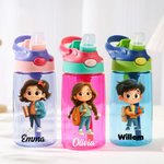 Gepersonaliseerde Cartoonfiguur Naam 475 ml Kinderdrinkfles met Rietje en Lekvrije Dop Verjaardag Terug-naar-School Cadeau voor Jongens Meisjes
