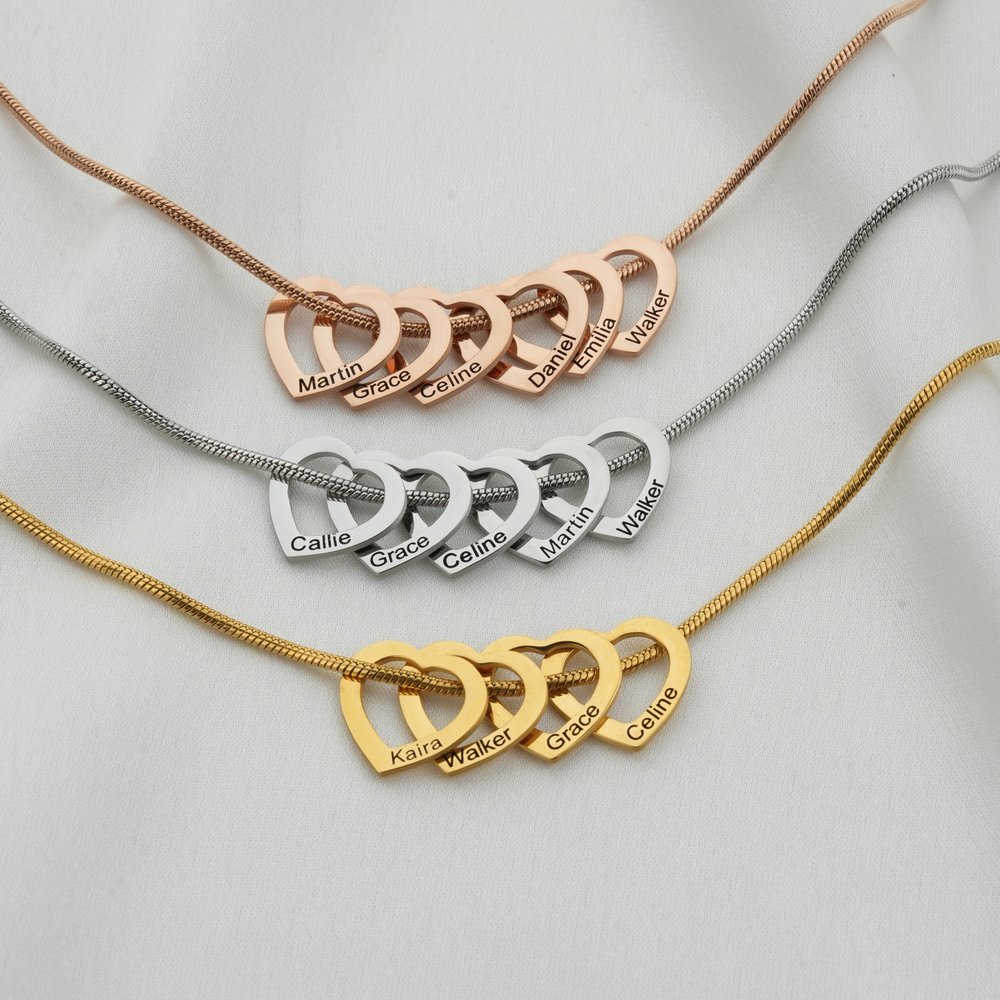 A Wearable Tribute to Your Whole Family - Personalised 1-12 Engraved Names Heart Outline Pendant Necklace 3