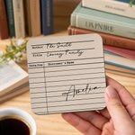 Personalised Vintage Library Card Design PU Leather Coaster with Name Author and Title Birthday Gift for Student Office Worker Book Enthusiast