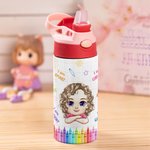 Personalized Cartoon Kid Childlike Doodles 12 oz Insulated Water Bottle with Name Initial and Straw Back to School Birthday Gift for Boys Girls