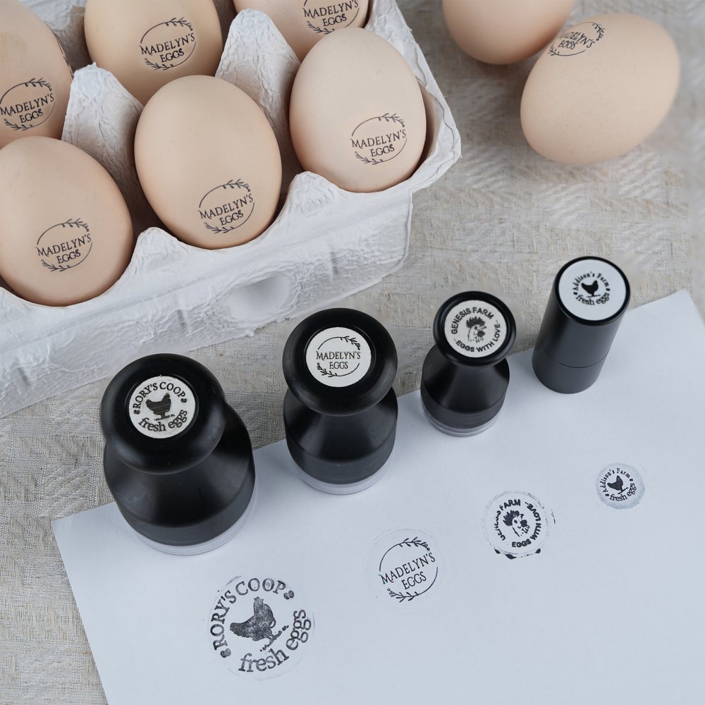 Personalized Multiple Sizes Chicken Silhouette Egg Stamp Farm Egg Safe Label with Text and Box Food-Grade Ink Birthday Gift for Family Farmer Breeder 3