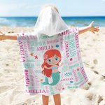 Personalized Cartoon Sea Animal Word Cloud Quick Dry Kid Hooded Beach Towel with Name Beach Essentials Summer Vacation Birthday Gift for Boys Girls