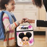 Personalised Animal Rainbow Cartoon Kid Character Portable Insulated Lunch Bag with Name and Mesh Pocket Back to School Birthday Gift for Boys Girls