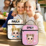 Personalised Animal Rainbow Cartoon Kid Character Portable Insulated Lunch Bag with Name and Mesh Pocket Back to School Birthday Gift for Boys Girls