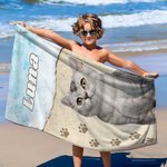 Toalla de playa personalizada de secado rápido con foto de mascota y nombre Piscina Vacaciones Esenciales Regalo de cumpleaños para un amante de las mascotas