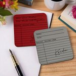 Personalised Vintage Library Card Design PU Leather Coaster with Name Author and Title Birthday Gift for Student Office Worker Book Enthusiast