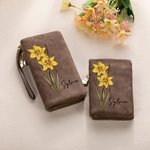 Your Birth Flower, in Every Carry – Personalised Tri-Fold PU Leather Wallet with Name and Card Holder – Mother’s Day Gift for Women