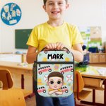 Personalised Animal Rainbow Cartoon Kid Character Portable Insulated Lunch Bag with Name and Mesh Pocket Back to School Birthday Gift for Boys Girls