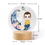 Gepersonaliseerd Cartoonfiguur Maanbloem LED Nachtlampje met Houten Basis met Naam Kerst- en Verjaardagscadeau voor Meisjes en Jongens