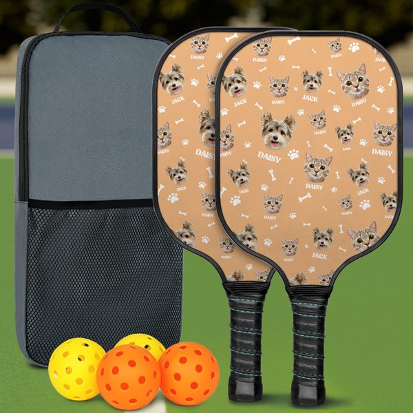 Personalisierte Bones Paw Prints 1-3 Gesicht Fotos Pickleball Paddel mit Namen Wettbewerb Tag Geburtstag Geschenk für Pickleball Spieler Pet Lover
