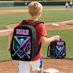 Personalized Cool Ice Cream Dripping Baseball Backpack Lunch Bag Pencil Case Set with Name Set of 3 Back to School Birthday Game Day Gift for Students